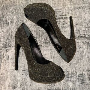 Alexander McQueen Glitter Peep Toe Pumps 140mm